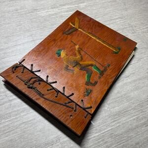 Vintage Wooden Photo Album Scrapbook Drawing Pad Hand-Painted Folk Art 16x12